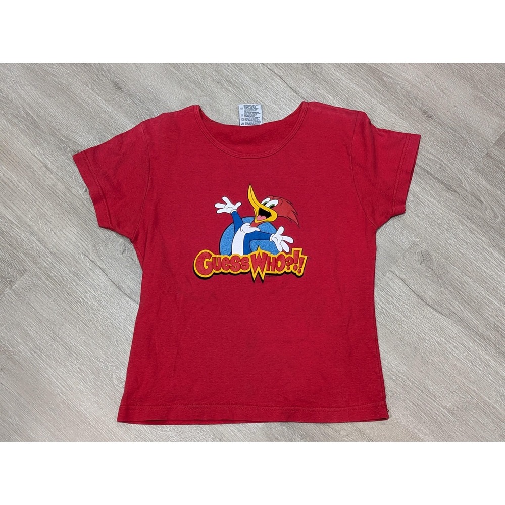 Vintage Woody Woodpecker Shirt Kids Large Red Graphic Guess Who USA 90s